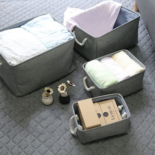 Foldbar Opbevaringsboks (36CM*26CM*16CM) Tyk Canvas med Tovhåndtag