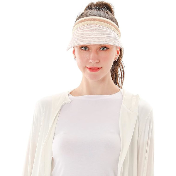 Sommerhatt for kvinner med bred brem, rosa stråhatt, rosa stråhatt