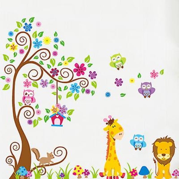 Ambiance-Live Barns självhäftande klistermärken, Tree and Giraffe självhäftande klistermärke - Barnrumsväggdekoration, 60 * 90cm/ /