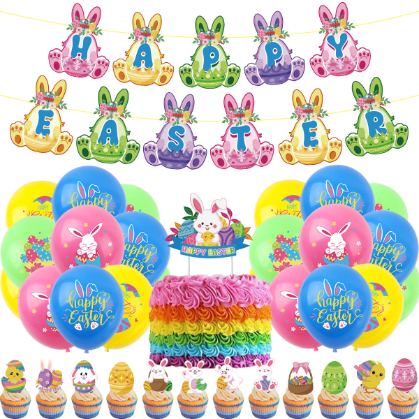 34-delad påskdekorationssats, påsktema festballonger, påsk