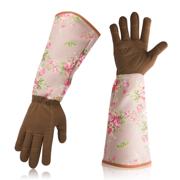 Trädgårdshandskar i läder med rosdesign för kvinnor, förlängda proffs-handskar, Rose Pru