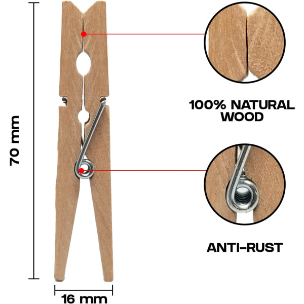 Tvättklämmor, kraftiga utomhus med fjäder, 7 cm, 5-pack