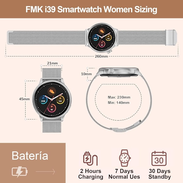 ##/Smartklocka för kvinnor med samtalsfunktion - 1.32'' Full Touch Ladi##/
