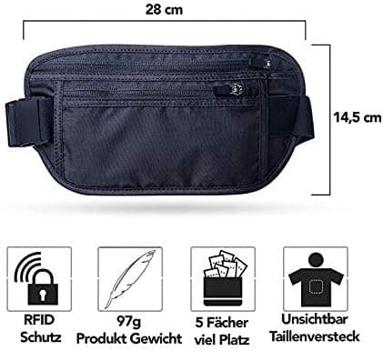 Sort 28 cm Professionel flad bumtaske med RFID-beskyttelse til mænd