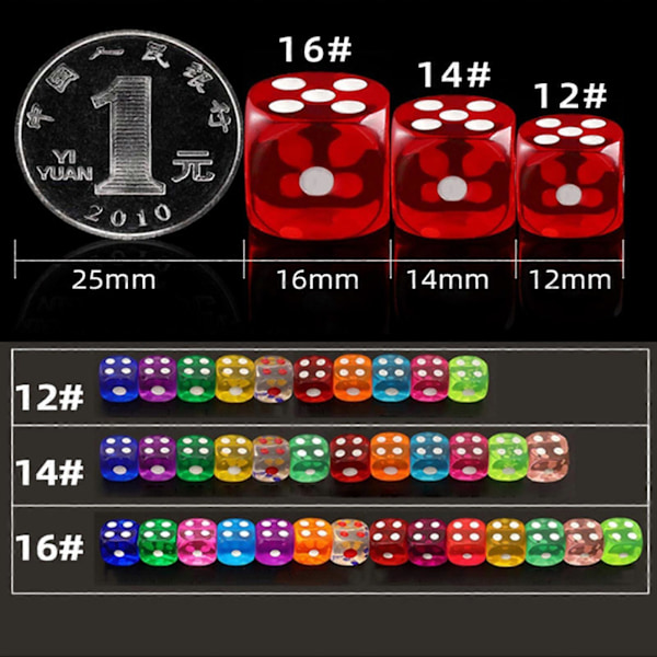 100 st Färgade Tärningar med Dragskopåse, Bulk Akryl Speltärningar, Släta Snurr, Transparenta Tärningar för Klassrum, Matematikinlärningsspel 18mm