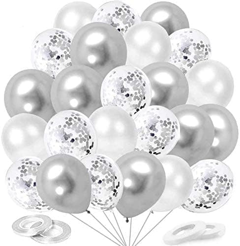 Silverballonger, 60 stycken konfetti silver helium ballonger, metall