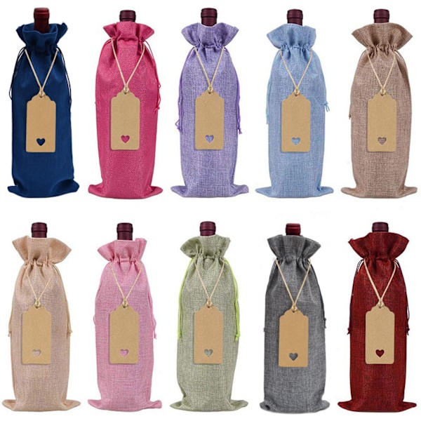 ##/Tote bag 10 stycken högkvalitativa jute-vinpåsar och presentkort##/