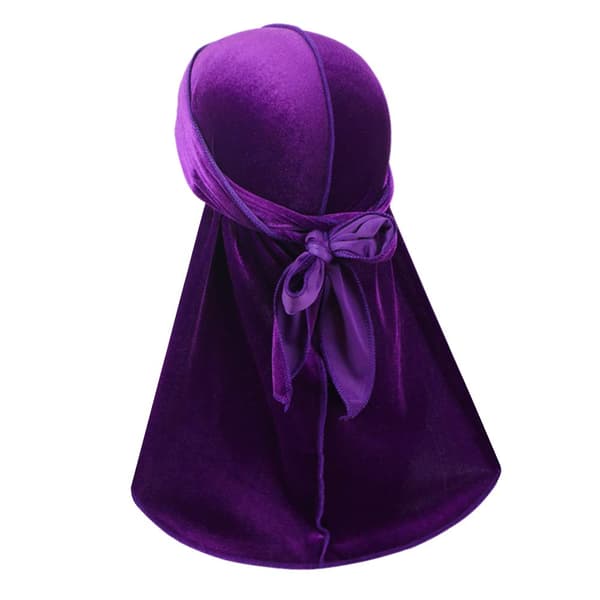 ##/(Lila) Sammetsbandana med extra lång svans och breda band##/