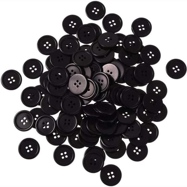 Pakke med 200 x Sorte Harpiks 20mm Runde Knapper med 4 Huller