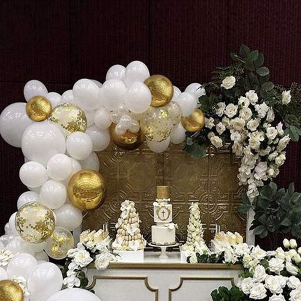 White Balloon Arch Garland Kit, 124stk White Gold Confetti Latex