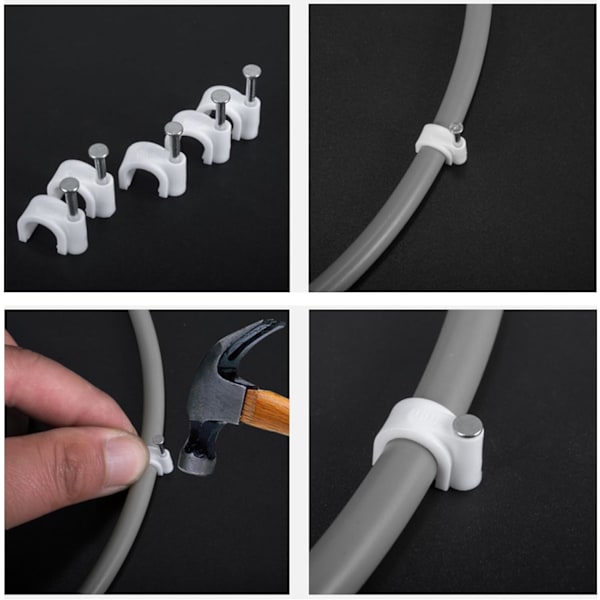 Kabelclips, 100 stk., hvide (4 mm), vægbeslag, kabelbindere, m