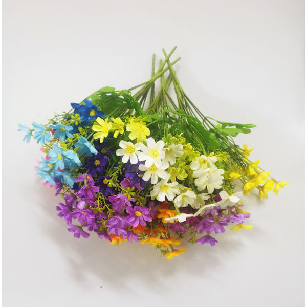6 Bundter Kunstige Blomster Faux Silke Tusindfryd Vildblomster Grønt