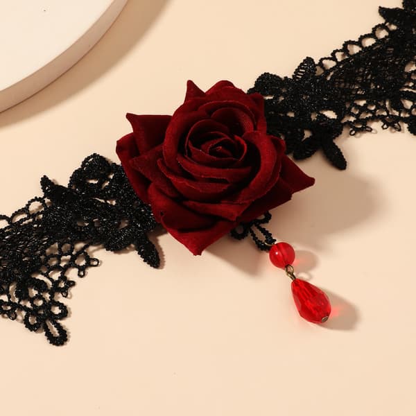 ##/Svart spets halsband, tredimensionell ros halsband##/