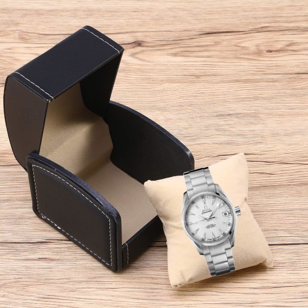 Kvadratisk klockförvaringsbox, konstläder, svart