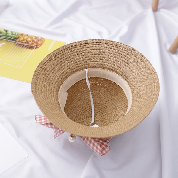 ##/Flickors stråhattar och liten väska set med rosettdekoration Barn sommar solhatt för strandresor vandring##/