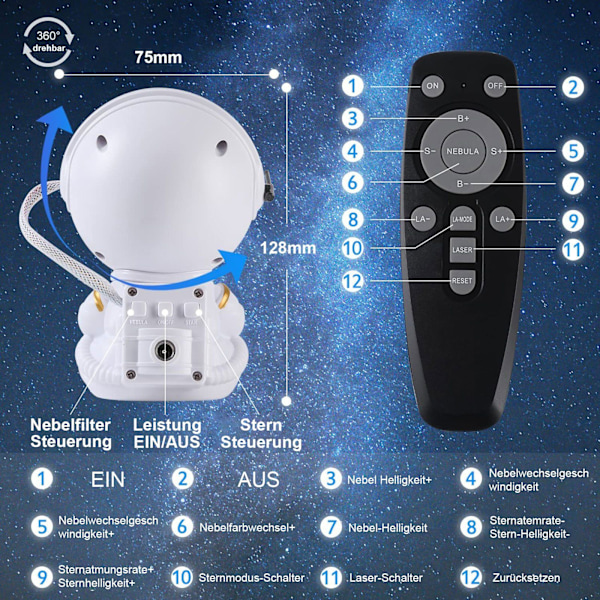 LED Nattlys Astronaut Stjerne Galaxy Projektor for Barnerom