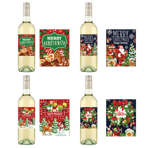 96 Julevinflaskeetiketter (4 stiler), Vinflaskeetiketter
