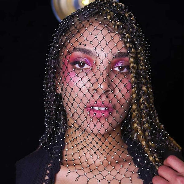 Glittrande Kristall Ansiktsvälar Mesh Rhinestone Huvudöverdrag Kedja Hål