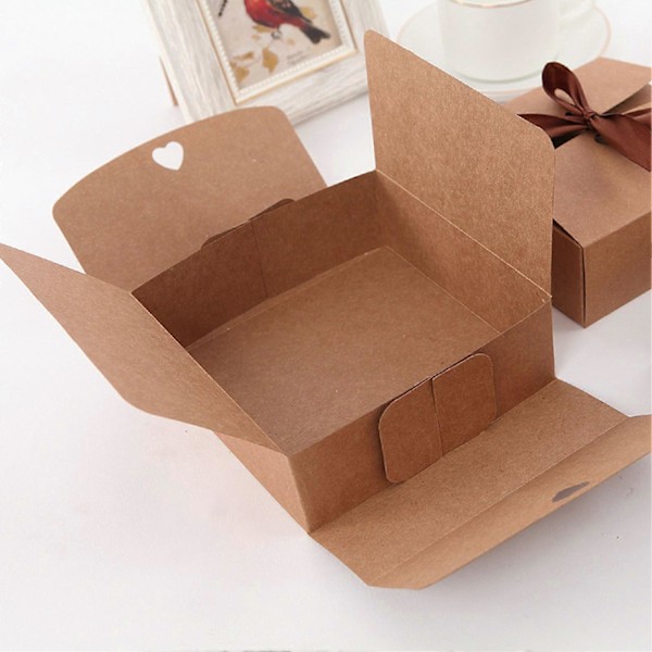 5 stk. Emballasjeboks Flerbruks Ensfarget Kraftpapir Sammenleggbar Månekakekjeks-etui Kakeholder for Fest L