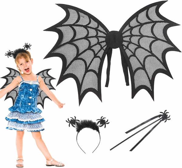 Halloween Kostyme - Svart Edderkopp, Halloween Sett med Vinger for Barn