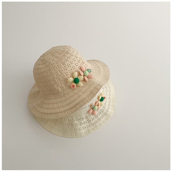 Baby Halm Sommarhatt Flickor Blomma Brätte Hatt Barn UV-skydd Sol Resa Strand