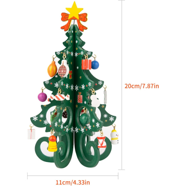 Julgransprydnad i trä - Grön 3D Mini Julgran med 24