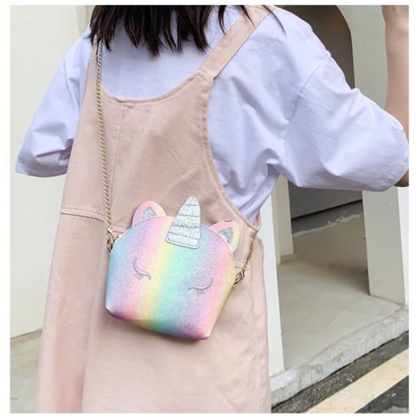 (Farve) Enhjørning Crossbody Pung Taske Glitter Sequin Pung