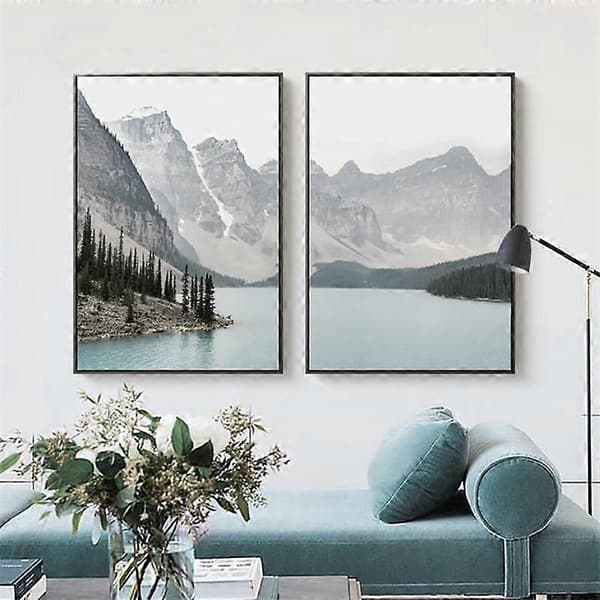 Fjellvannlandskap Lerret Maleri Stue Veggkunst Bilde Plakat Dekor 30x40cm A