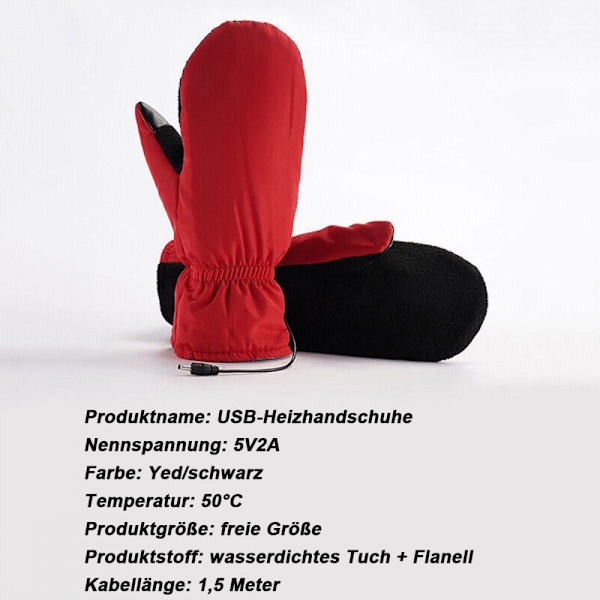 ##/Røde skinnhansker Elektrisk oppvarmede hansker USB-oppladbare##/