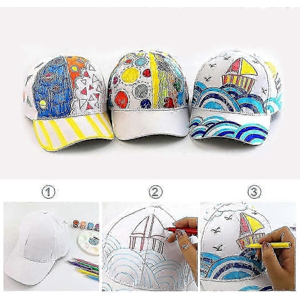 DIY Baseballcaps for barn, 10 stk. Hvite baseballcaps for barn, kunstmalingshatter