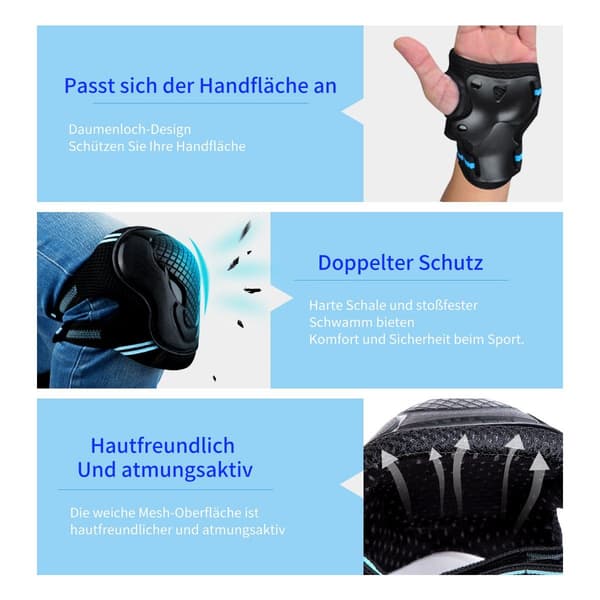 ##/S, Skyddssats 6 i 1 armbågsskydd handledsskydd, professionella knäskydd##/