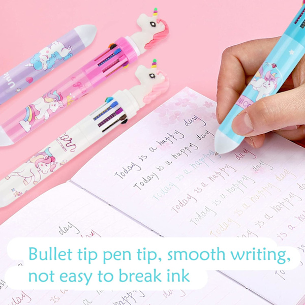 /#/Flerfarget Retractable Ballpoint Penner - Unicorn, 10 Farger 0.5mm /#/