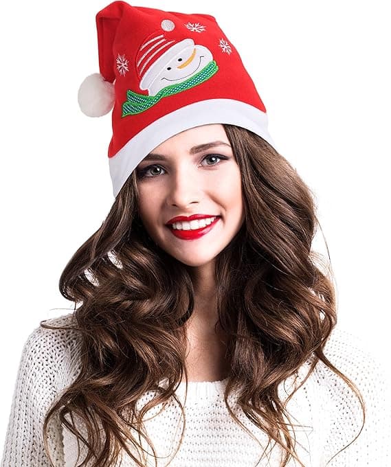 (Set med 3) Broderad Plysch Tomtehatt för Vuxna - Unisex Tomte