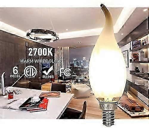 6 stk. E14 4W LED Filamentpære, flammeformet lampe 4x4x13cm