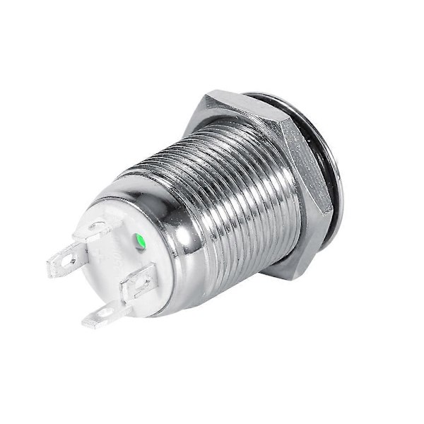 12 mm Power Trykknap Vandtæt Momentær Type Grøn LED 3V