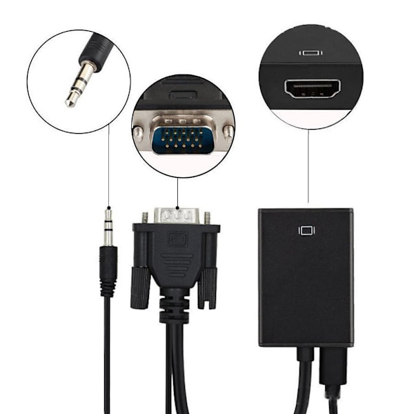 VGA Han til HDMI Hun Konverter Adapter Kabel Output 1080P HD+A