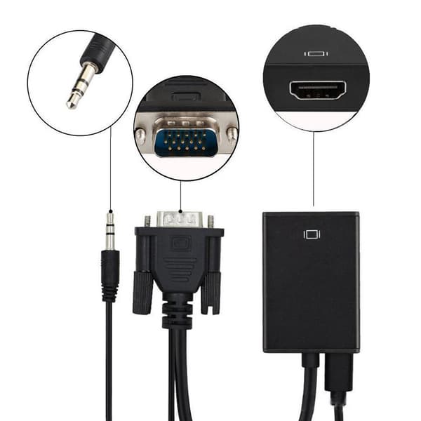 VGA Hann til HDMI Hunn Konverter Adapter Kabel Utgang 1080P HD+A
