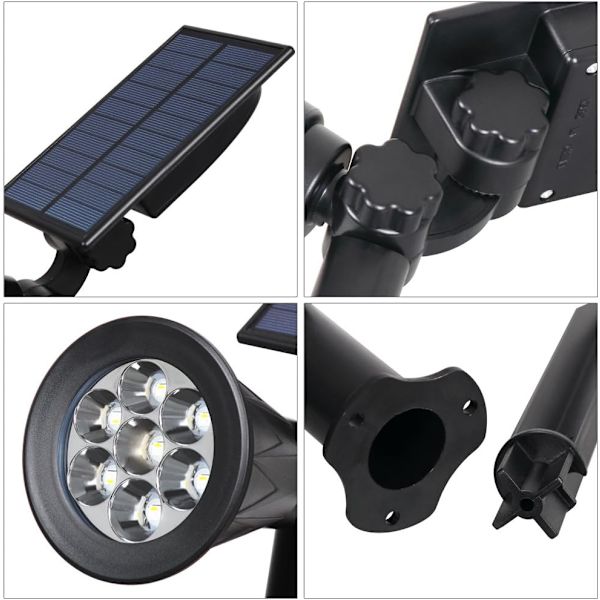 [2-pack] Solcells LED-belysning, 7 LED Solcellslampa, Vattentät