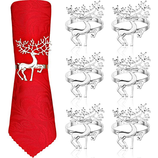 ##/12 kpl Joulupukki-napukkelien renkaat - Hopea, 6CM Hirvi Napki##/