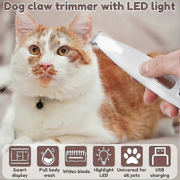 Hundefot-trimmer med LED-lys, helt vanntett, bredt blad