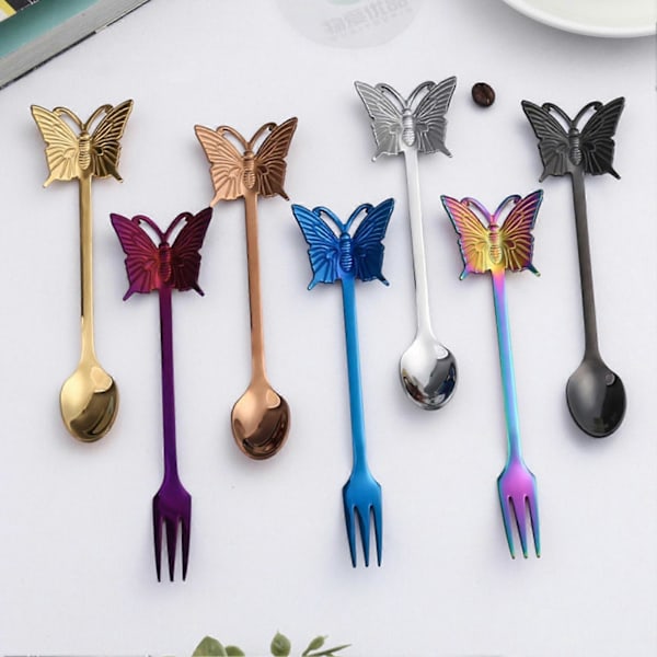 Regnbue Rustfritt Stål Kaffe Te Månekake Frukt Sommerfugl Skje Gaffel Bestikk 1 Spoon