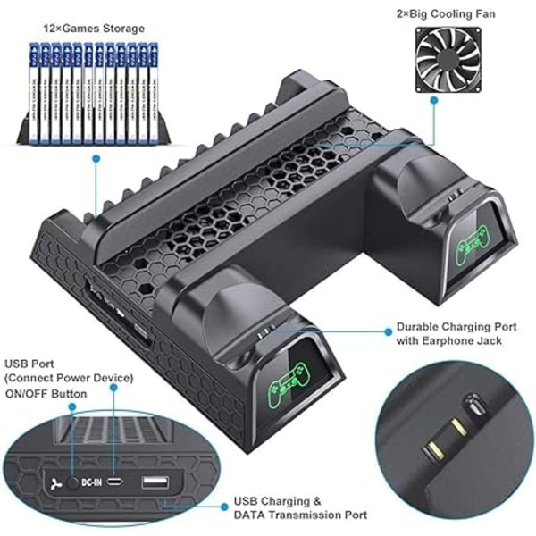 PS4 Stativ med PS4 Kjøleventilator for Playstation 4/PS4 Slim