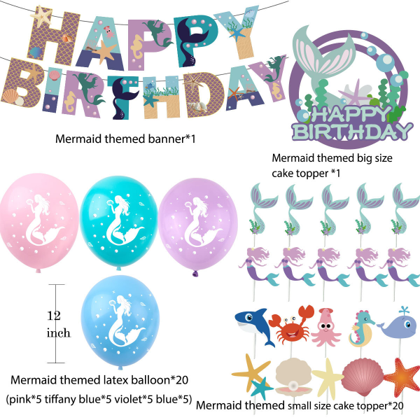 42-delad Sjöjungfru Dekorationssats, Sjöjungfru Tema Partyballonger, Me