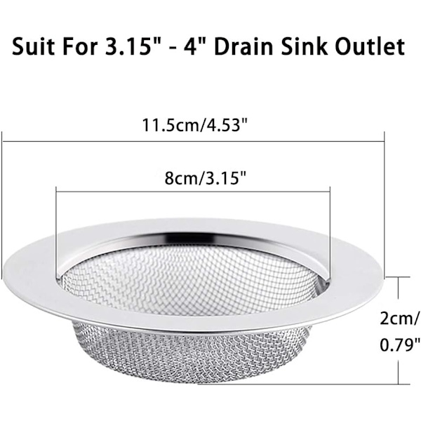 6 st Diskbänksil i rostfritt stål, 11,5 cm avloppsfilter, diskbänkssil
