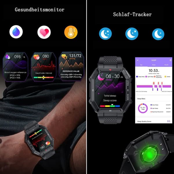Smartklokke med telefonfunksjon, aktivitetsmåler, smartklokke for trening