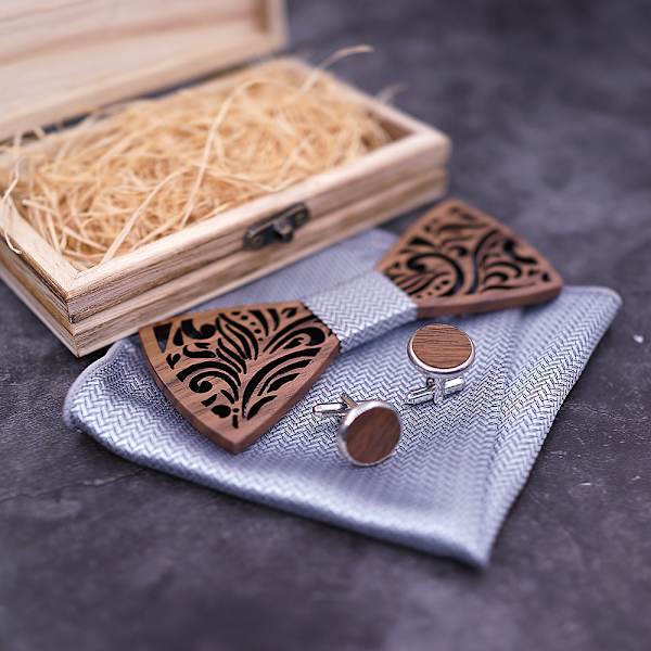 ##/Håndlaget Tre-Sløyfe Justerbar Størrelse Klassisk Stil Treboks (inkluderer Mansjettknapper Lommetørkle og Sløyfe) for Bryllup Forretningskveld##/
