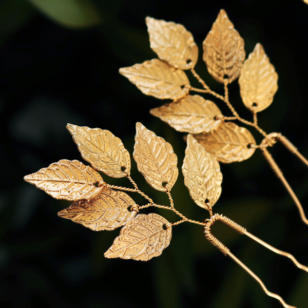 6 stk Brudesløyfe Hårnåler Gull Krystall Blad Hårnåler Blad Bryllup Ha