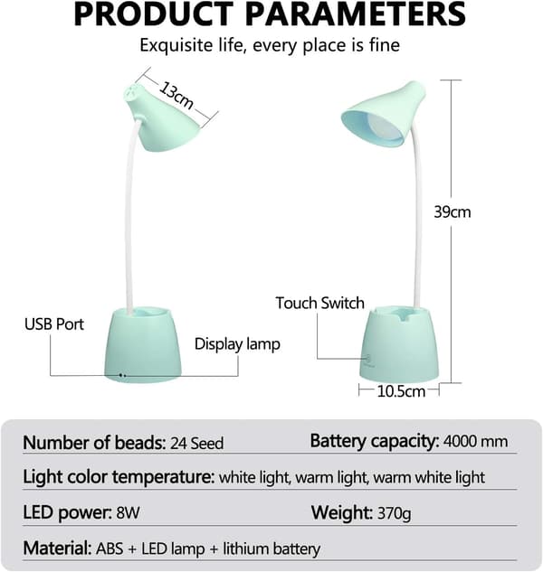 Skrivebordslampe, LED bordlampe 3 lysmoduser og berøringssensor, 360°