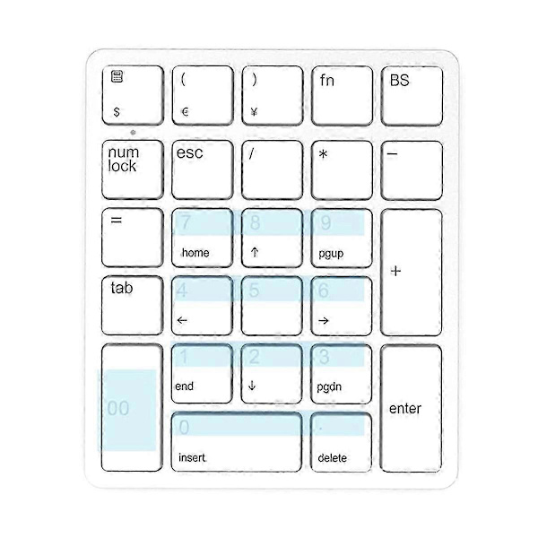Trådløst numerisk tastatur 2,4 GHz trådløst oppladbart numerisk tastatur for bærbare datamaskiner, hvit