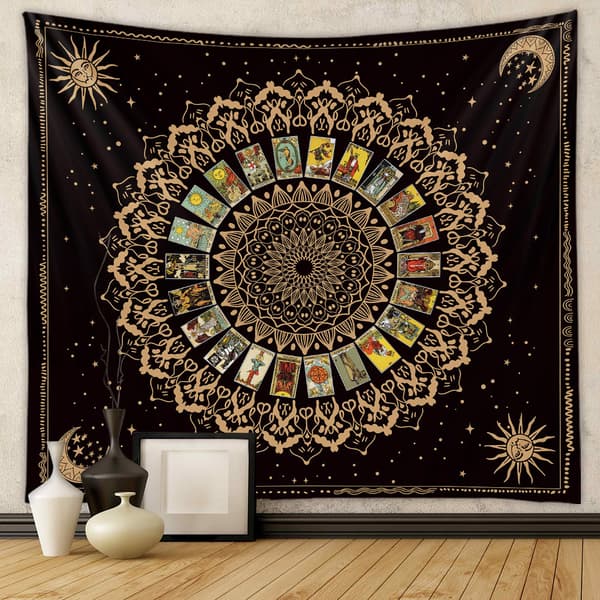 150×200cm Svart billedvev i Tarot-stil, dekorativ billedvev